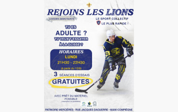 En septembre, venez découvrir le hockey à la patinoire de Compiègne le lundi soir pour les adultes débutants